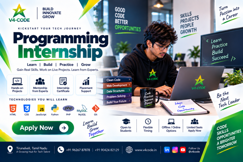 Programming Internship in Tirunelveli | Practical Programming Training | V4 CODE