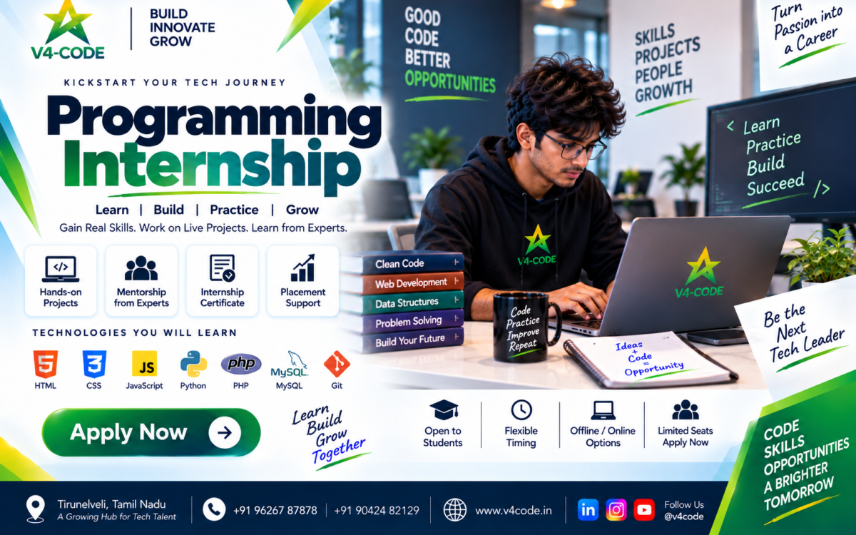 Programming Internship in Tirunelveli | Practical Programming Training | V4 CODE