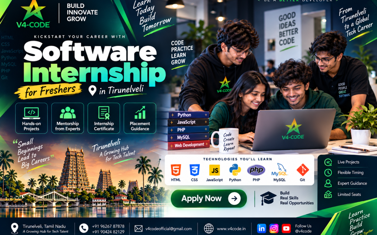 Software Internship for Freshers in Tirunelveli | Practical Training | V4 CODE