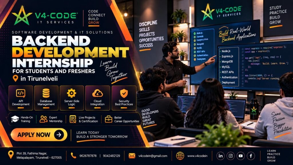 Backend Development Internship in Tirunelveli | Practical Training | V4 CODE